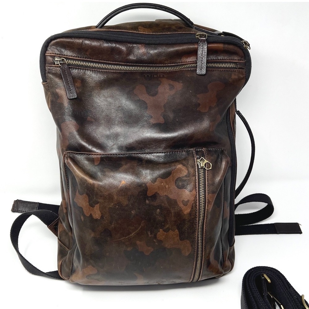 Fossil Buckner Leather Convertible Backpack Camo Brown‎ Bag Office Monogram WDD